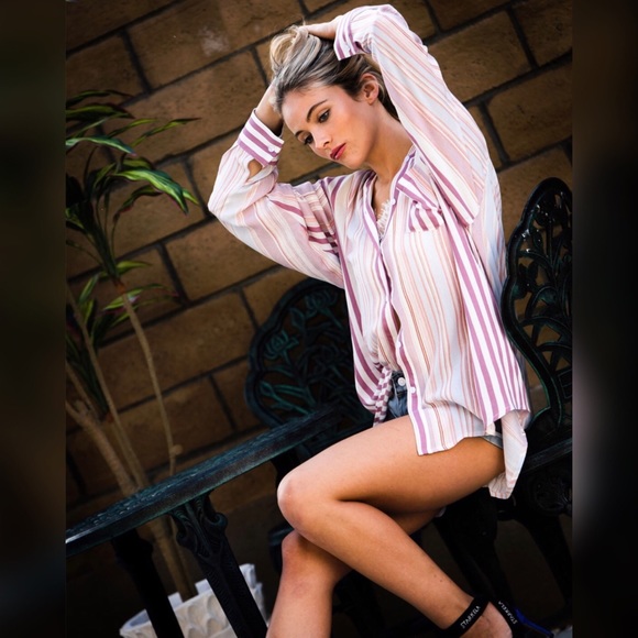 ♨️Oversized Striped Pastel Boyfriend Top - Picture 3 of 7